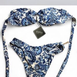Zaful Floral Blue and White Bikini
